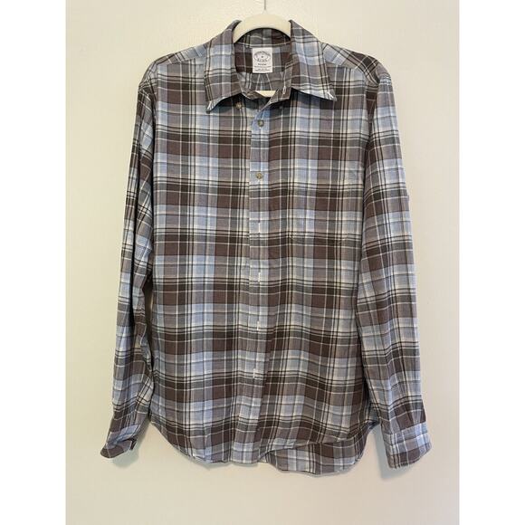 Brooks Brothers Men's M Regent Plaid Button Down Shirt Brown Blue - Picture 1 of 6